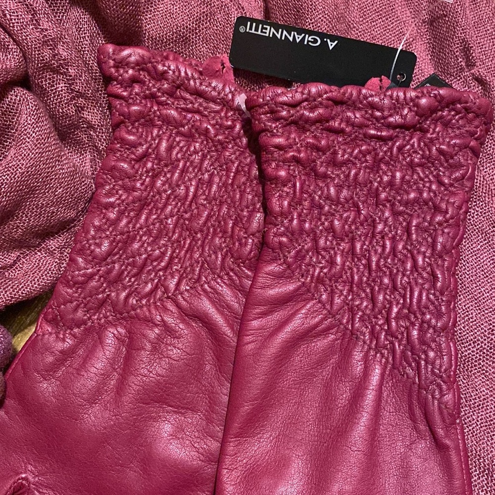 Leather Gloves. Berry color Lg - Picture 2 of 6